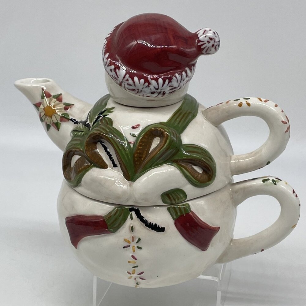 Jingle Bell Snowman Tracy Porter Let’s Hang Mistletoe 3 Pc Teapot & Mug Gift - Picture 3 of 14